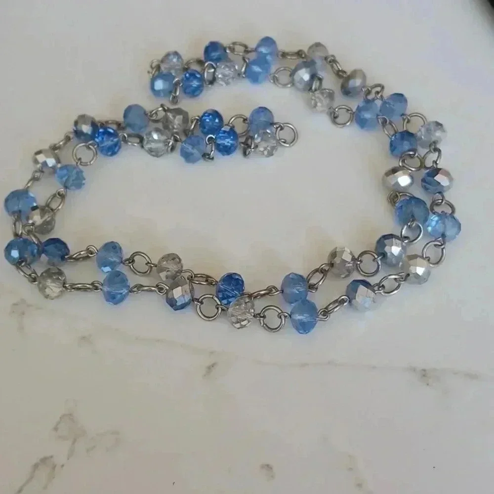 Blue and silver crystal necklace 34 inches